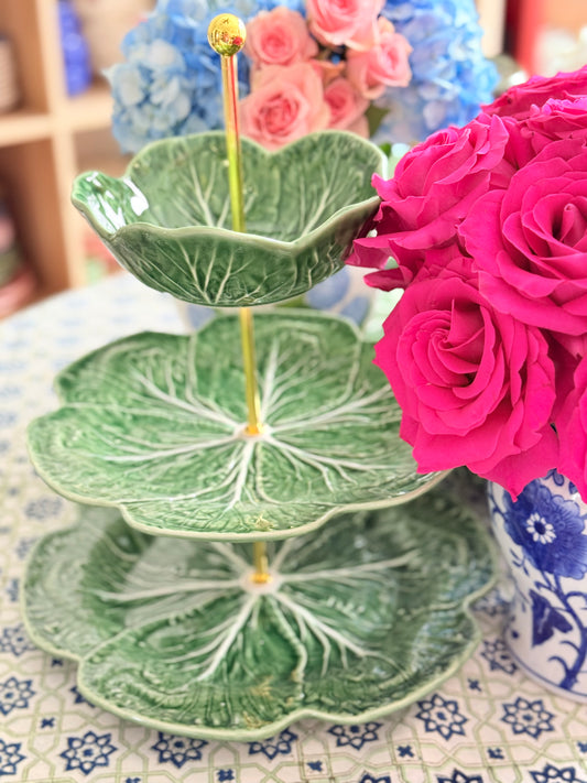 Bordallo Green Cabbage Three Tiered Stand with Charger Base | Authorized Bordallo Retailer