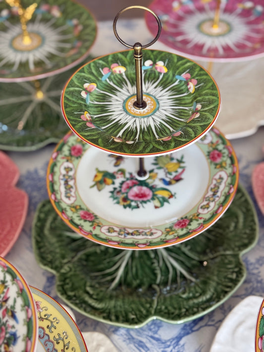 Famille Rose (Green Bok Choy) and Bordallo Green Cabbage Three Tiered Stand