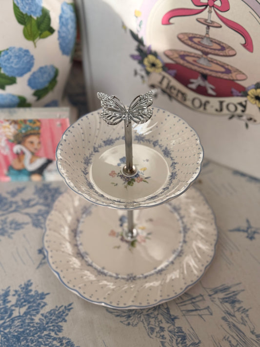 Nikko Blue Peony Tiered Stand – Vintage Style Blue and White Grandmillennial Serving Stand