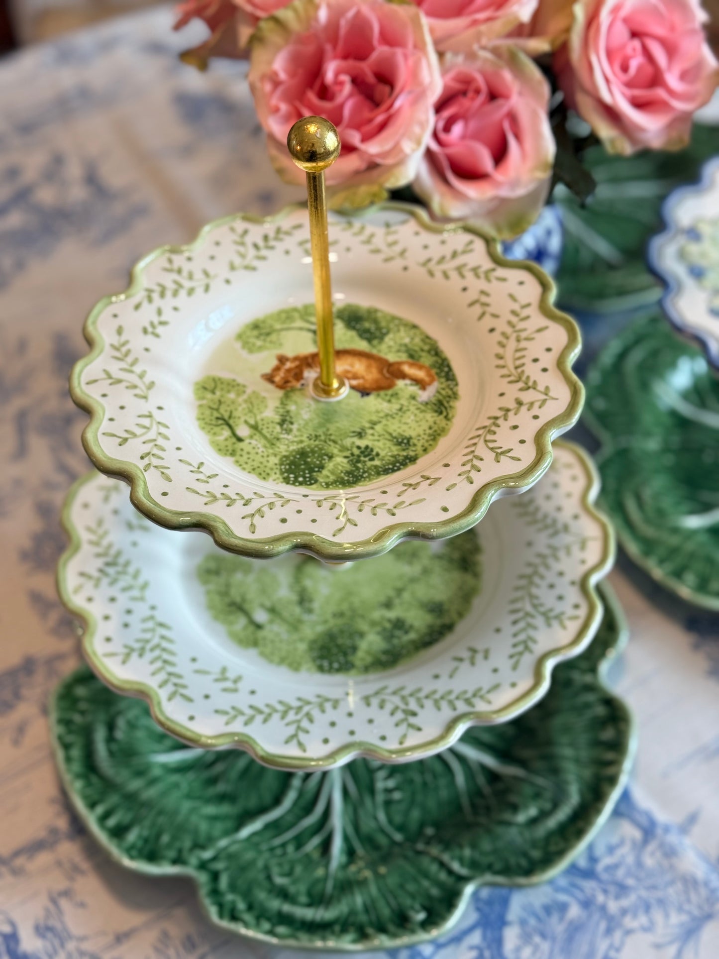 CE Corey Fox and Bordallo Green Cabbage Three Tiered Stand