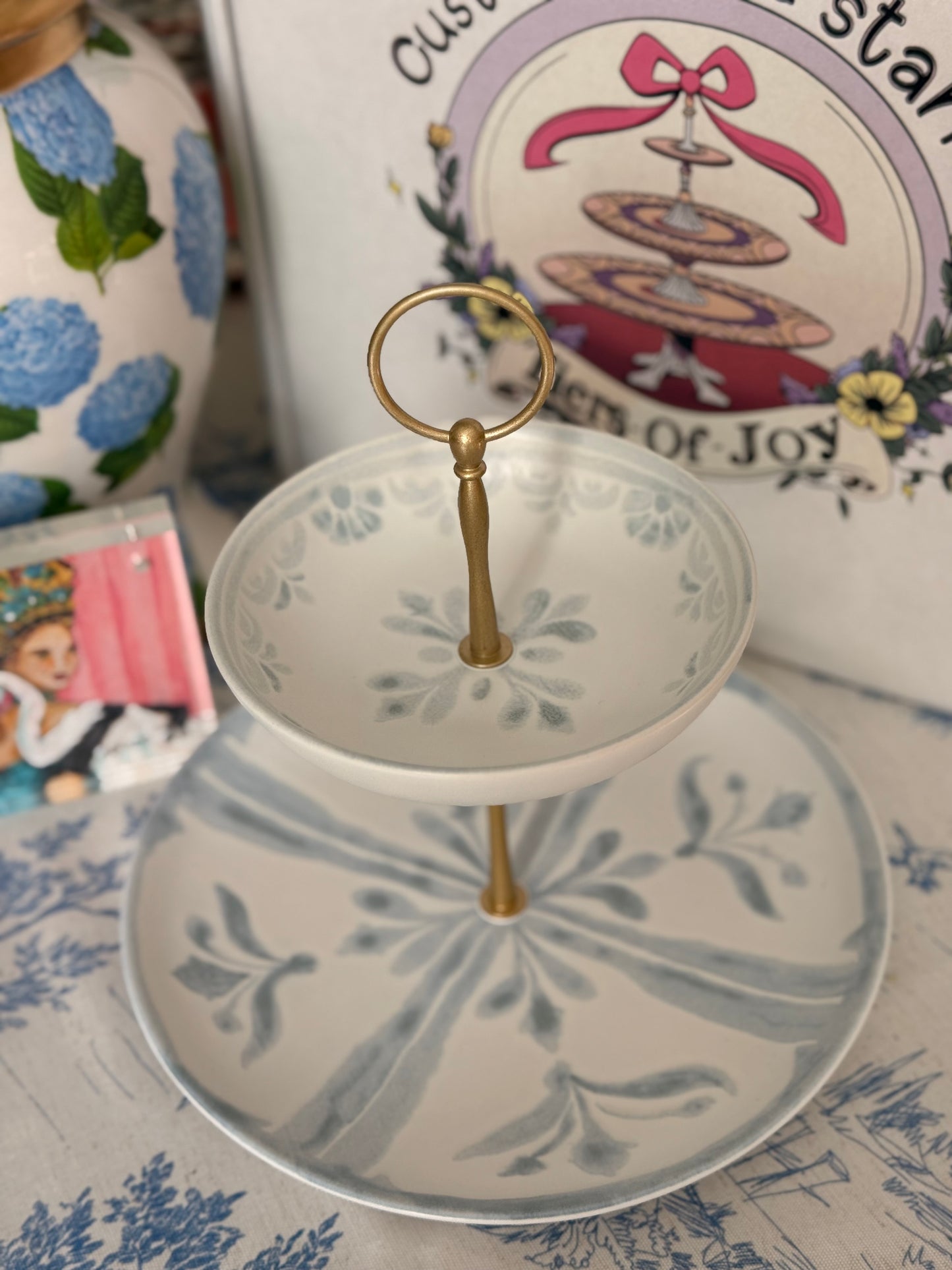 Chambray Tile Two Tiered Stand