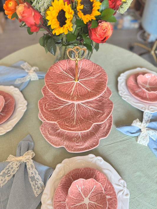 Pink Bordallo Pinheiro Cabbage Three-Tier Stand