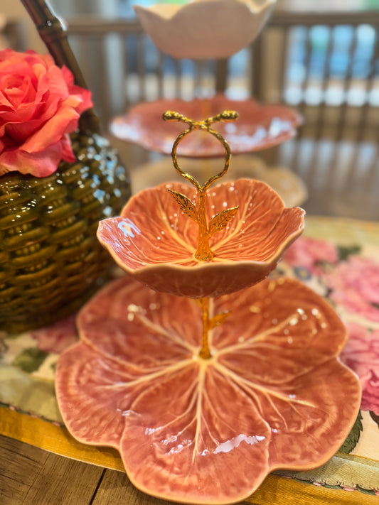 Two Tiered Stand Rare Bordallo Pink Cabbage