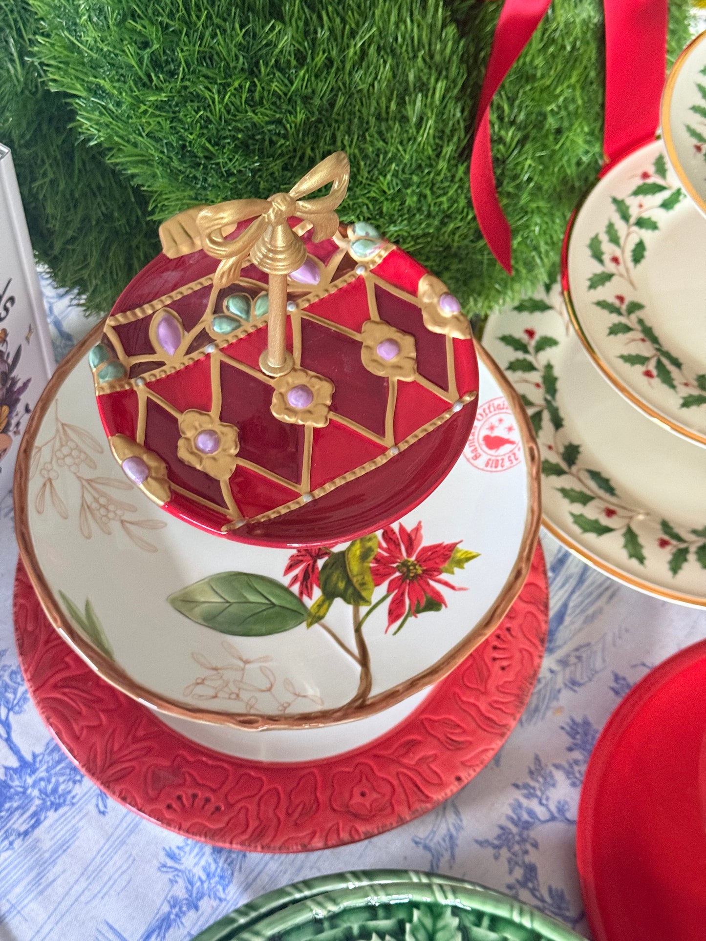 Fitz and Floyd Christmas Three Tiered Serving Stand