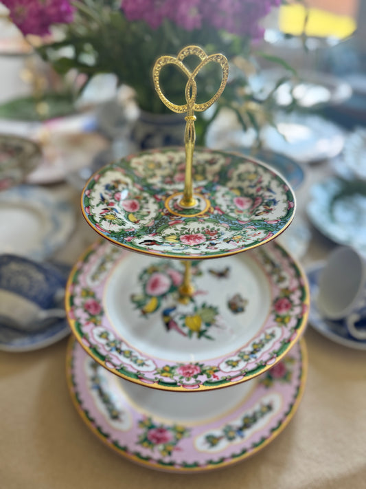 Williams Sonoma Famille Rose 3-Tier Stand – 10.5” Base Plate, Handcrafted Serving Stand