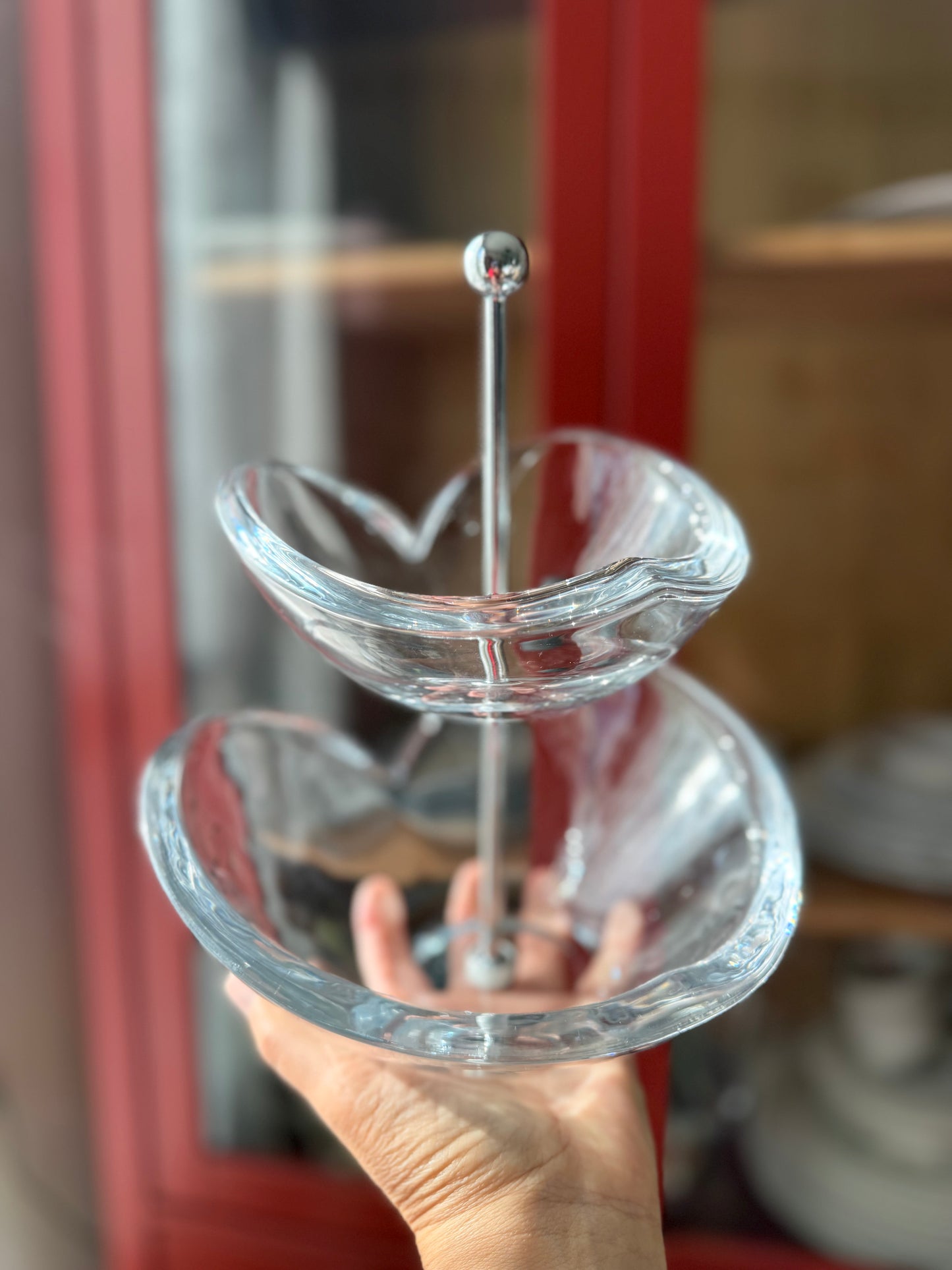 Nambe Classic Two-Tier Glass Server | Sculptural Modern Entertaining Stand