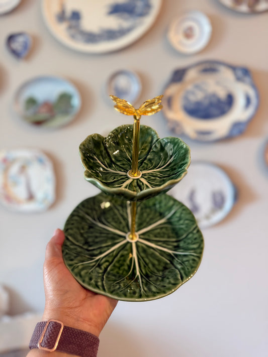 Bordallo Green Cabbage Petite Tiered Stand