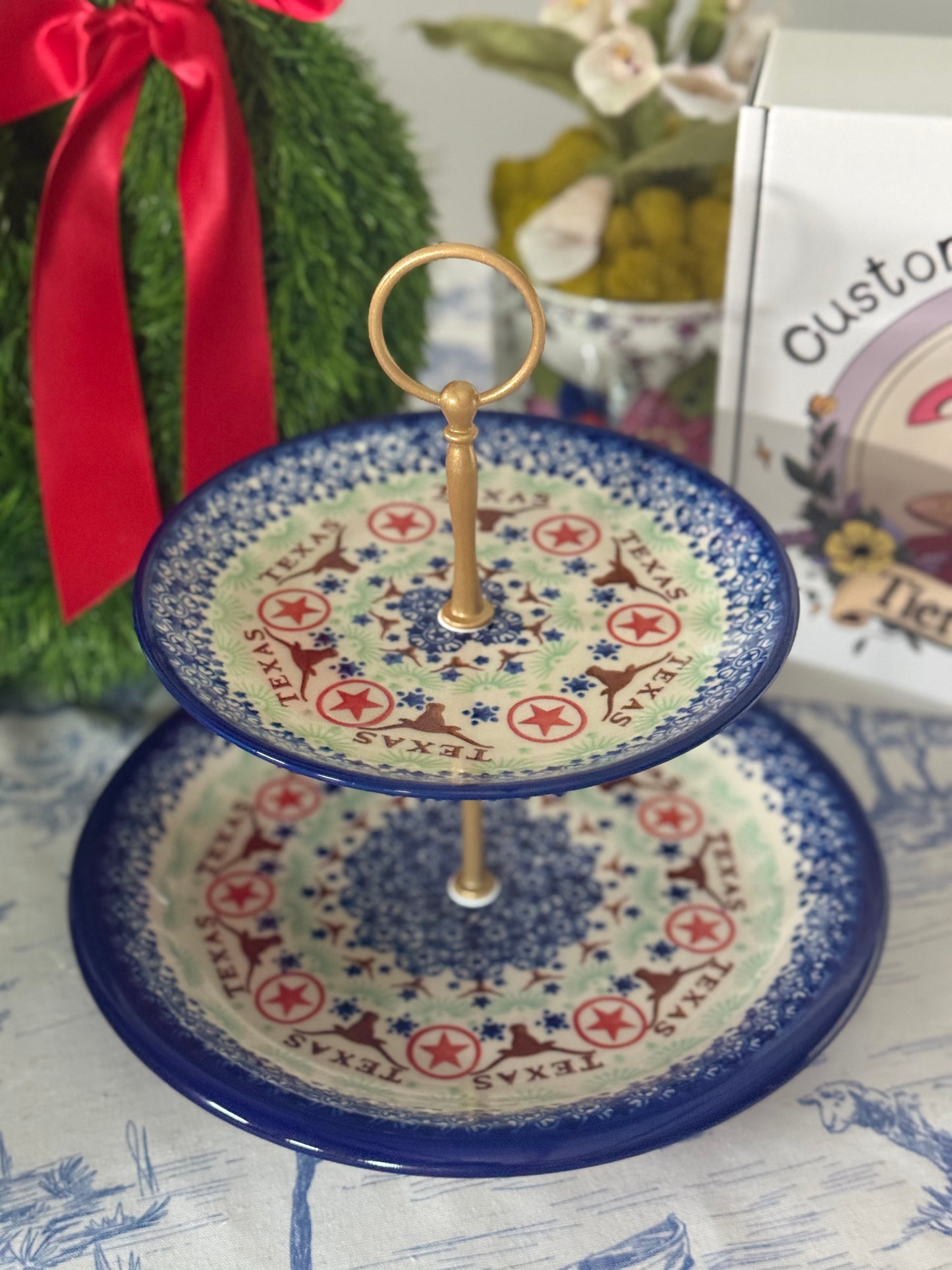 Polish Pottery Texas Star Two Tiered Stand