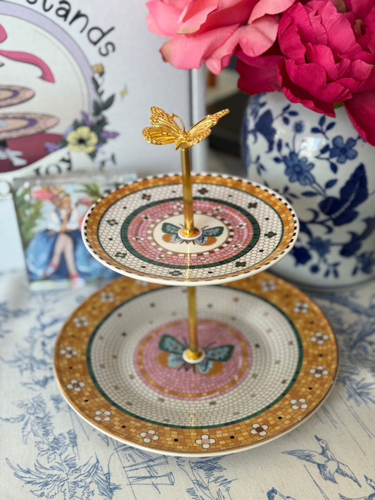 Anthropologie Bistro Tile- Butterfly Garden Two Tiered Stand