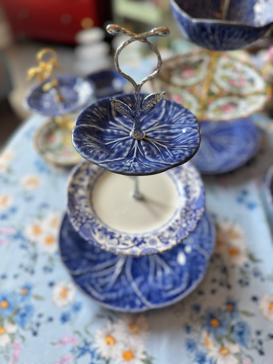 Blue Cabbage and Spode Brocato Tiered Stand – Three Tier Serving Tray