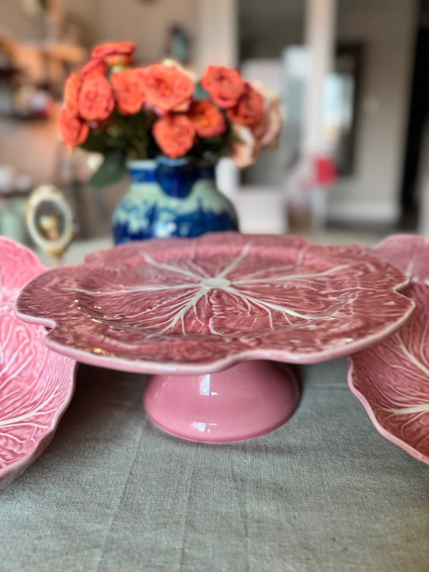 Cabbage Pink Cake Stand, 12" by Bordallo Pinheiro