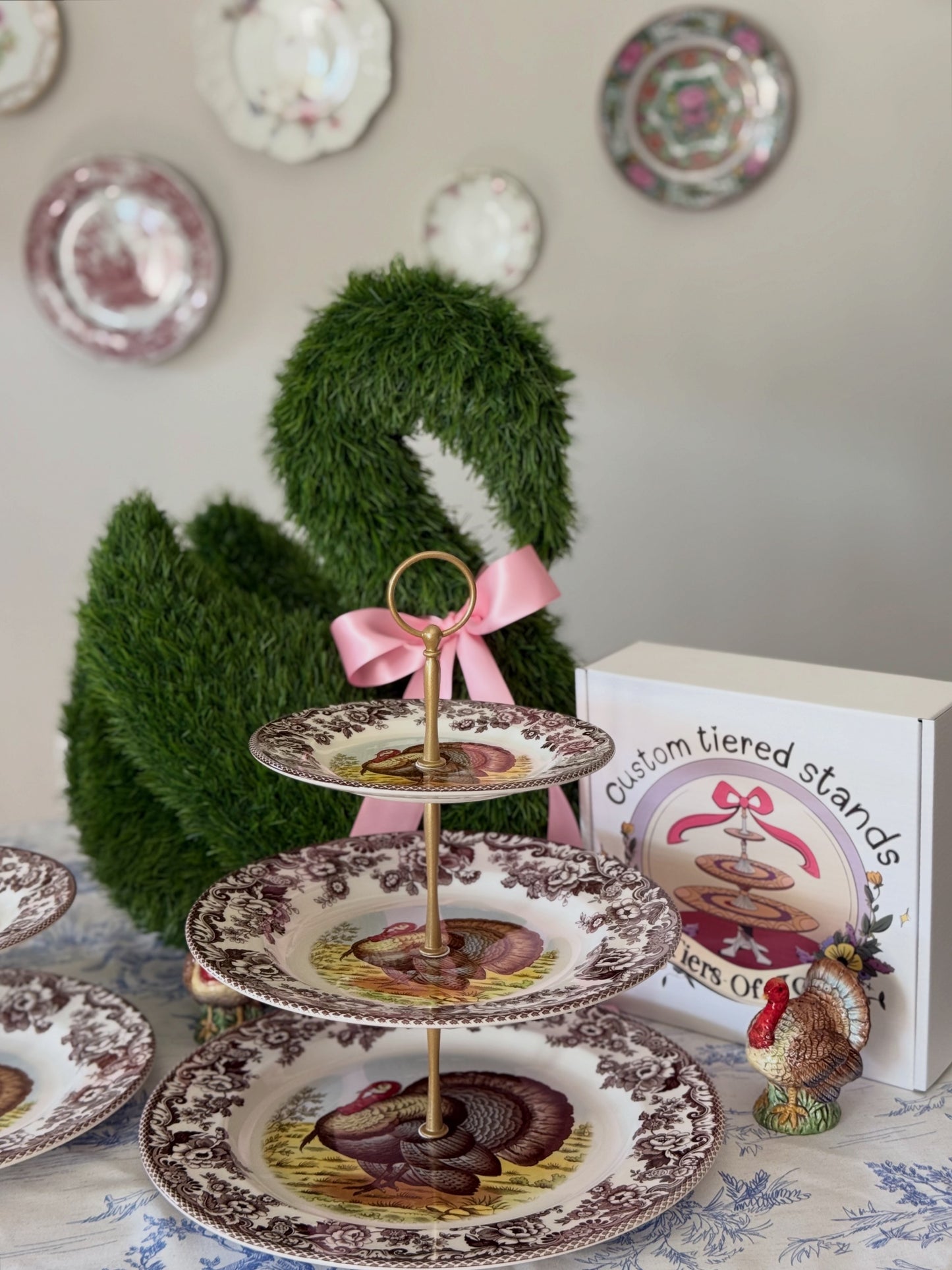 Spode Woodland Turkey Three Tiered Stand – Classic Thanksgiving Serving Piece (12.5” base)
