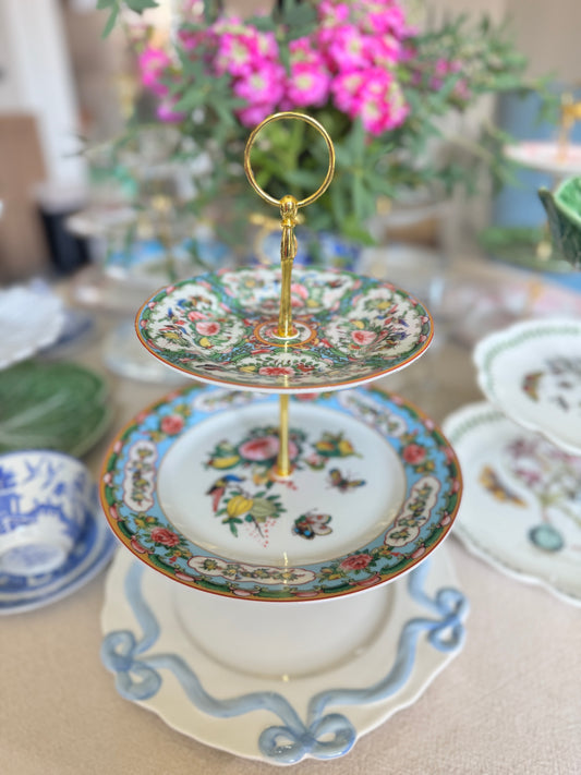 Williams Sonoma Famille Rose & Anthropologie Blue Bows 3-Tier Stand – Handcrafted with New Plates
