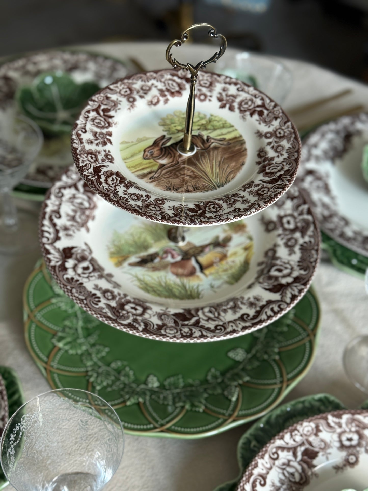 Spode Woodland and Bordallo Forest Three Tiered Stand