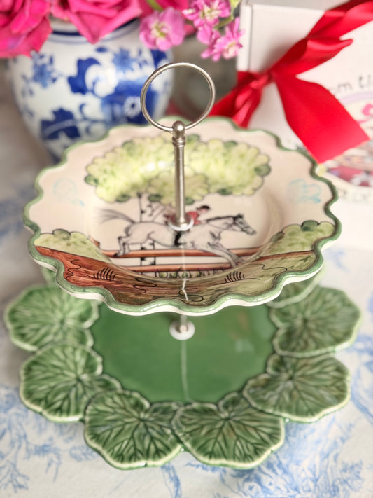 CE Corey Perfect Day and Bordallo Geranium Two Tiered Stand- Equestrian inspired server