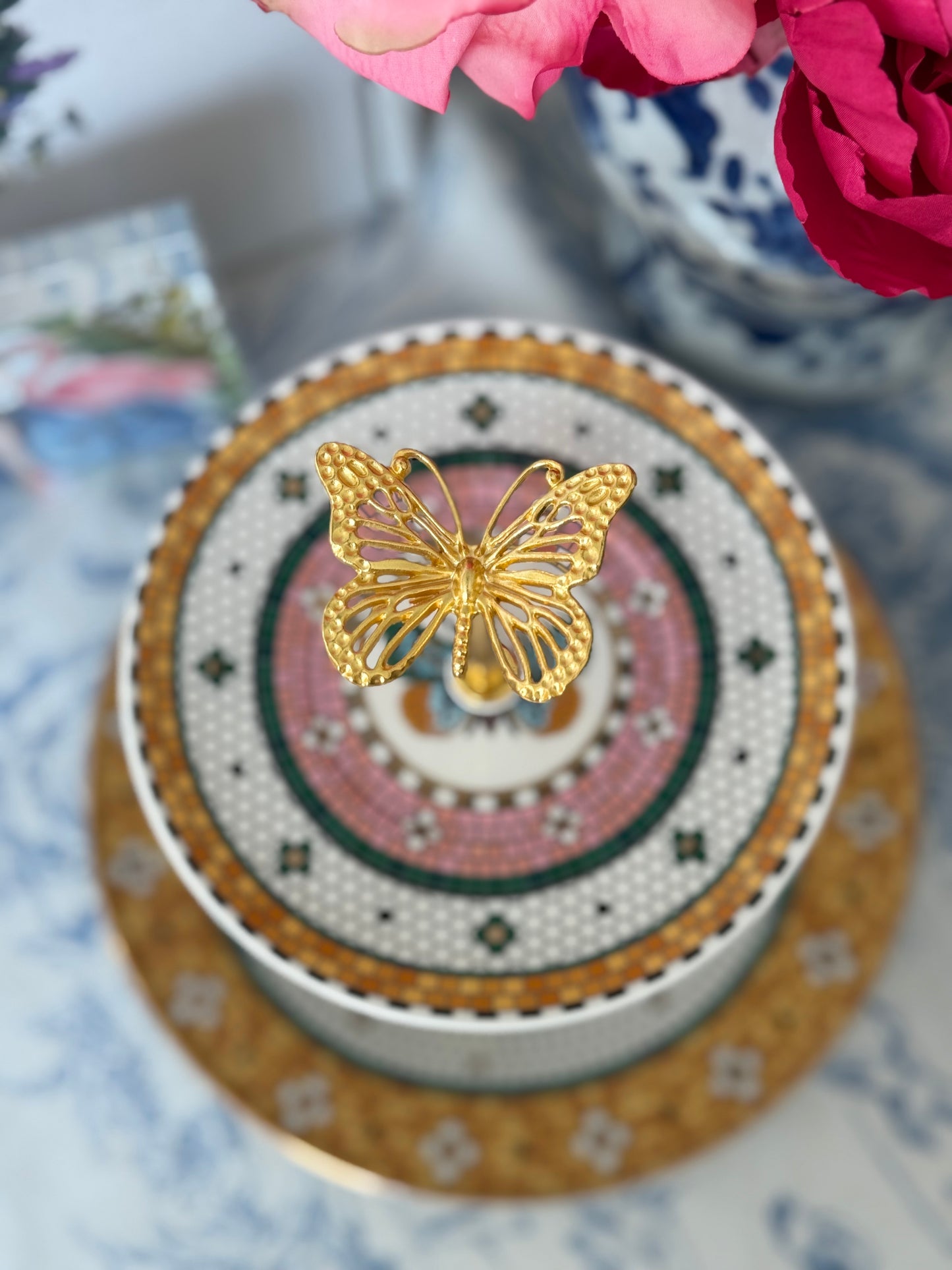 Anthropologie Bistro Tile- Butterfly Garden Two Tiered Stand