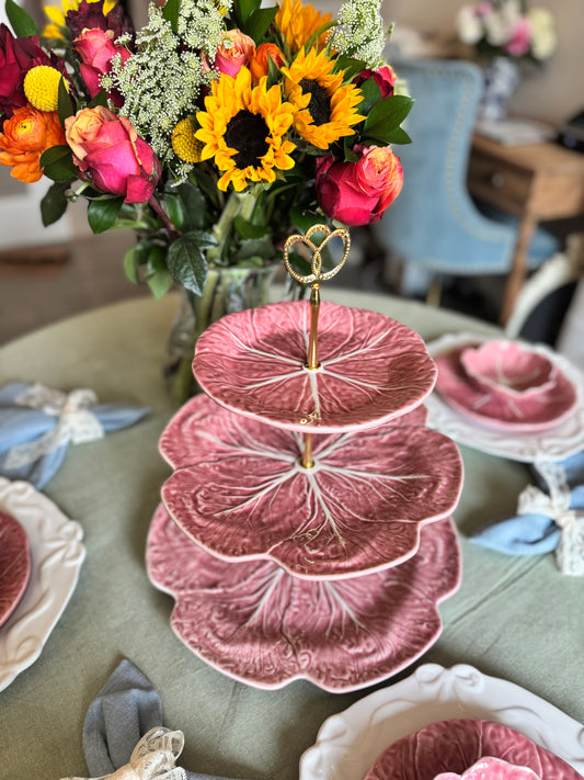 Bordallo Pinheiro Pink Cabbage Three Tiered stand