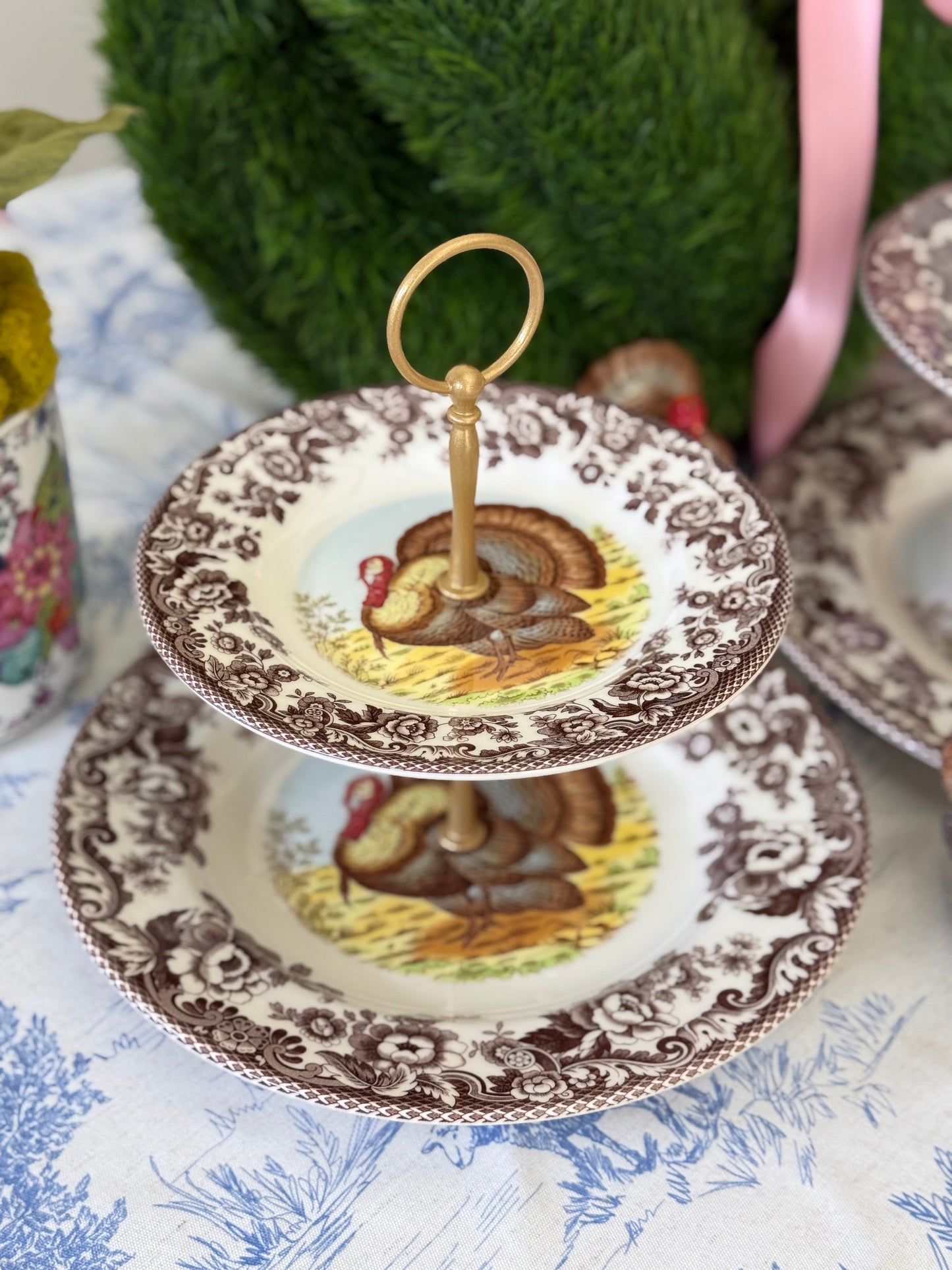 Spode Woodland Turkey Two Tiered Stand – Classic Thanksgiving Serving Piece (10.5” base)