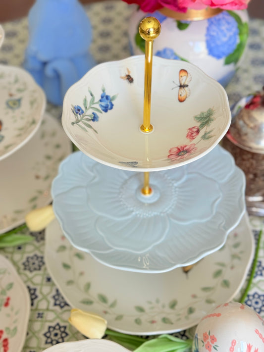 Lenox Butterfly Meadow Tiered Stand – Floral & Butterfly Three-Tier Server