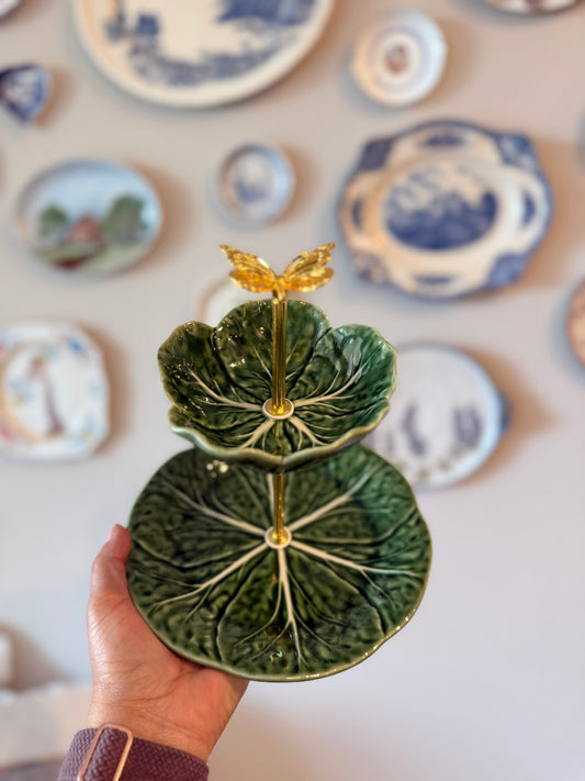 Bordallo Green Cabbage Petite Tiered Stand