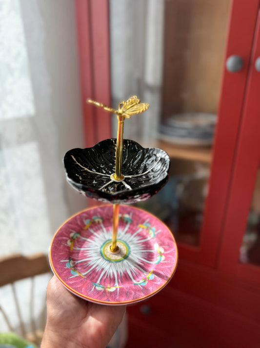 Petite Black Cabbage and Pink Bok Choy Tiered Stand