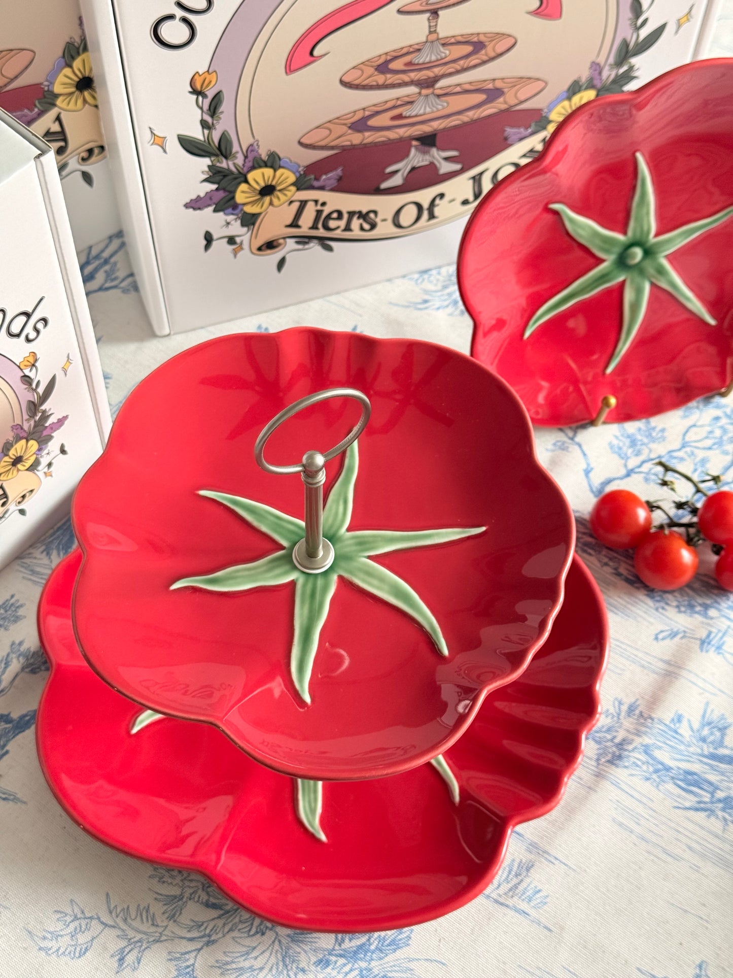 Bordallo Pinheiro Tomato Two-Tier Stand – Handcrafted Serving Stand