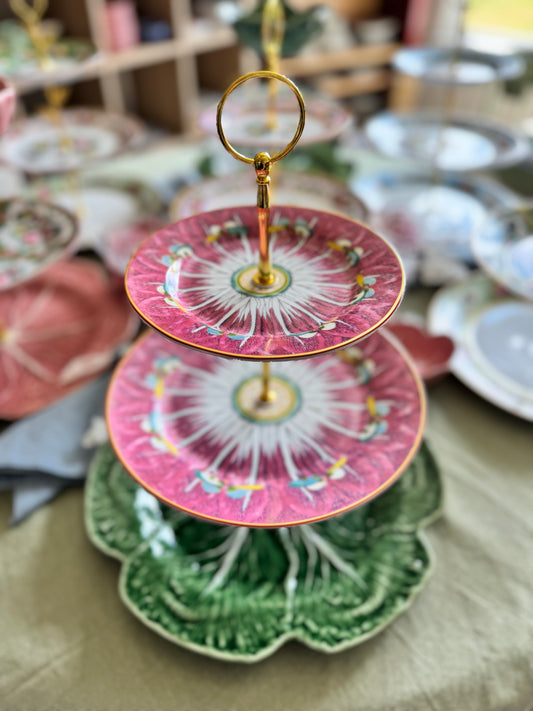 Famille Rose Pink Bok Choy Three Tiered Stand