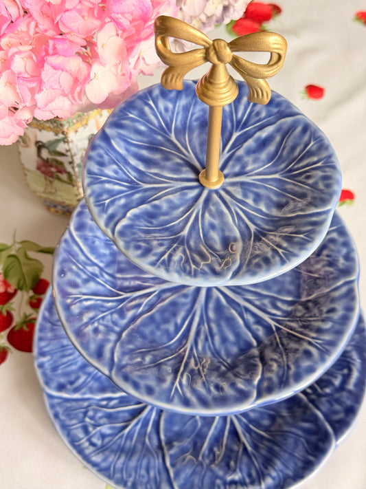 Blue Cabbageware Three Tiered Stand- Made in Portugal