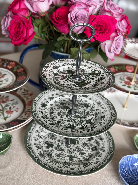 Burleigh Royal Peacock Three Tiered Stand- GREEN