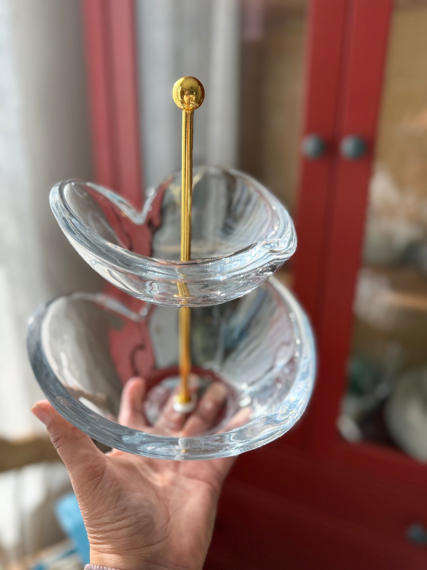 Nambe Classic Two-Tier Glass Server | Sculptural Modern Entertaining Stand