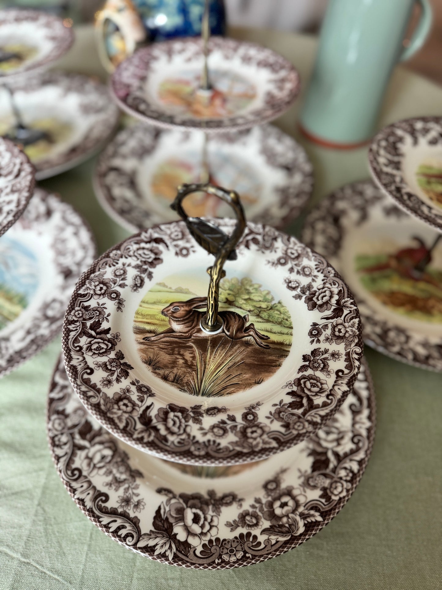 Spode Woodland Rabbit Tiered Stand – Handcrafted Autumn Dessert & Display Stand