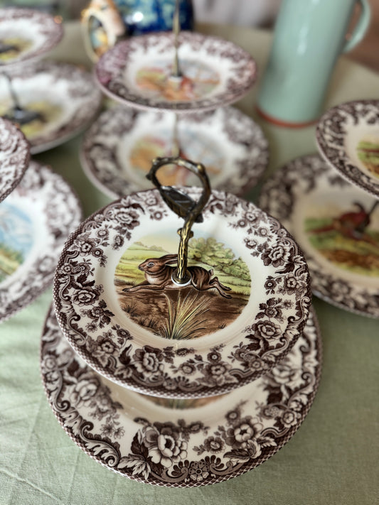Spode Woodland Rabbit Tiered Stand – Handcrafted Autumn Dessert & Display Stand