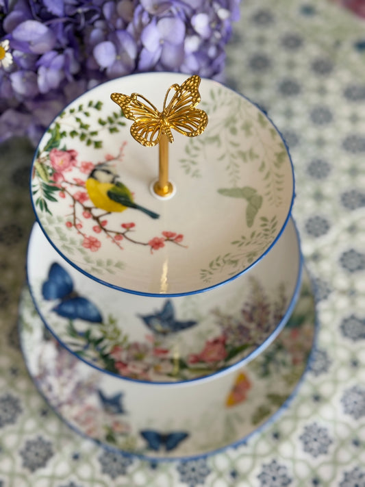 Pottery Barn Meadow Three Tiered Stand - Blue Tit