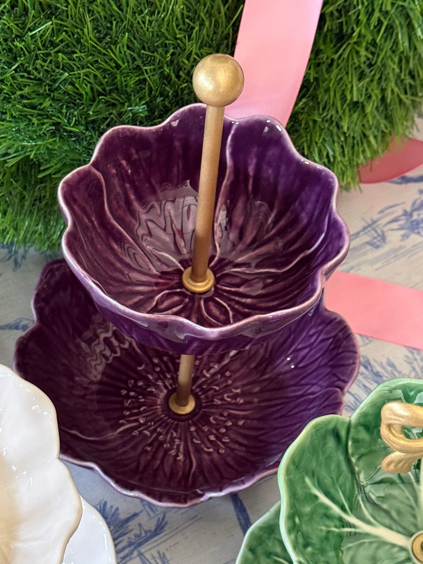 Bordallo Pinheiro Purple Flora Petite Tiered Stand