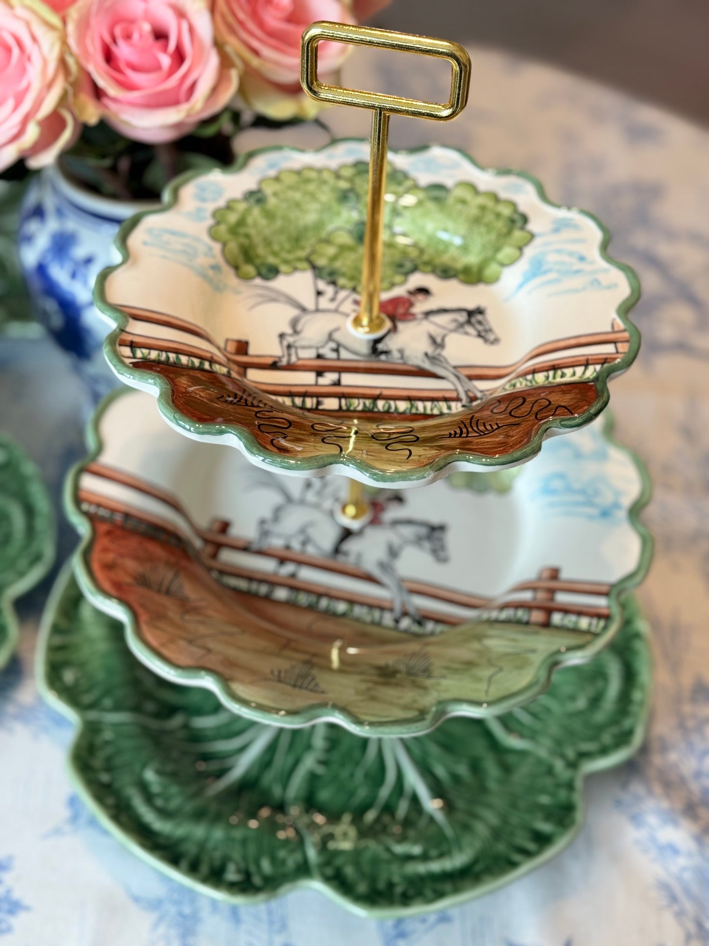 CE Corey Perfect Day and Bordallo Green Cabbage Three Tiered Stand- 12 inch base