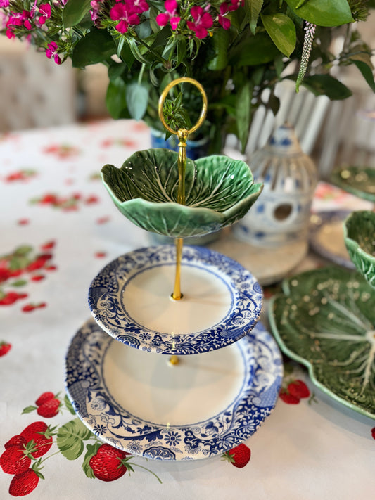Spode Brocato and Bordallo Cabbageware Three- Tier Stand