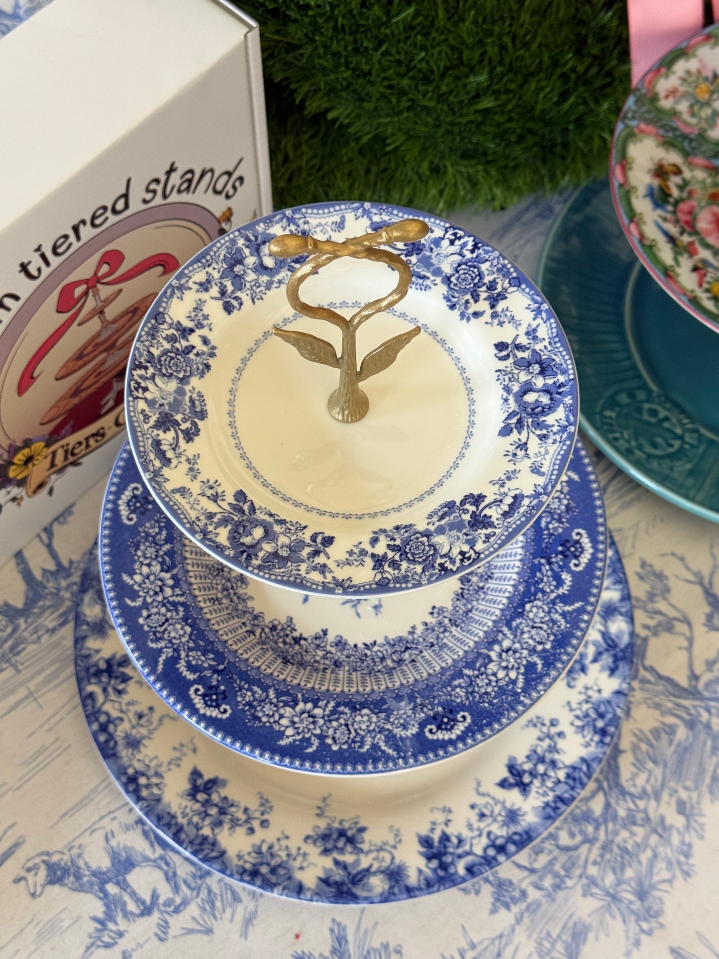 Spode English Floral Blue Three Tiered Stand - Elegant Serving Piece