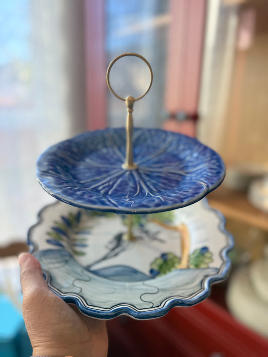 Blue Cabbage and CE Corey Le Lapin Two Tiered Stand (10” base plate)