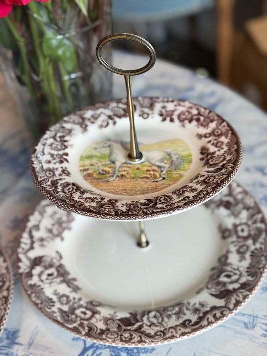 Spode Woodland- Horses Two Tiered Stand