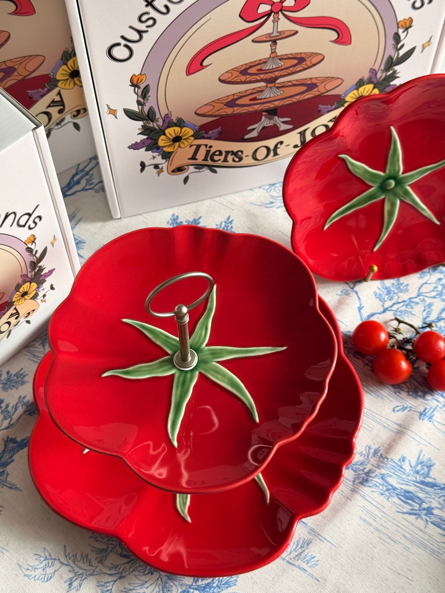 Bordallo Pinheiro Tomato Two-Tier Stand – Handcrafted Serving Stand
