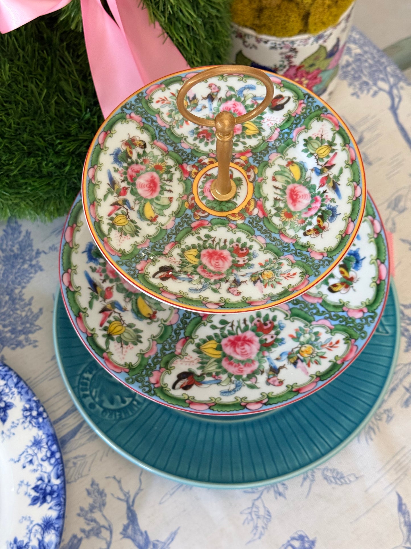 Famille Rose and Bordallo Pinheiro Aqua Green Three Tiered Stand