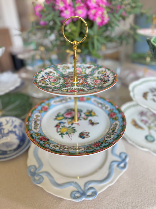Williams Sonoma Famille Rose & Anthropologie Blue Bows 3-Tier Stand – Handcrafted with New Plates