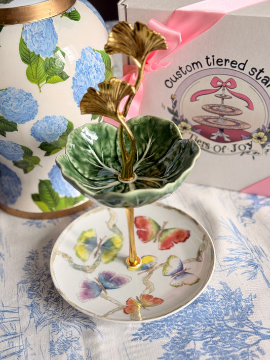 Michael Aram Ginkgo Butterflies and Bordallo Cabbage Petite Tiered Stand