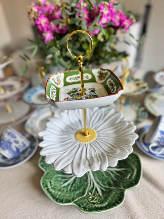 Williams Sonoma Famille Rose, Bordallo Daisy & Bordallo Cabbage Three Tiered Stand