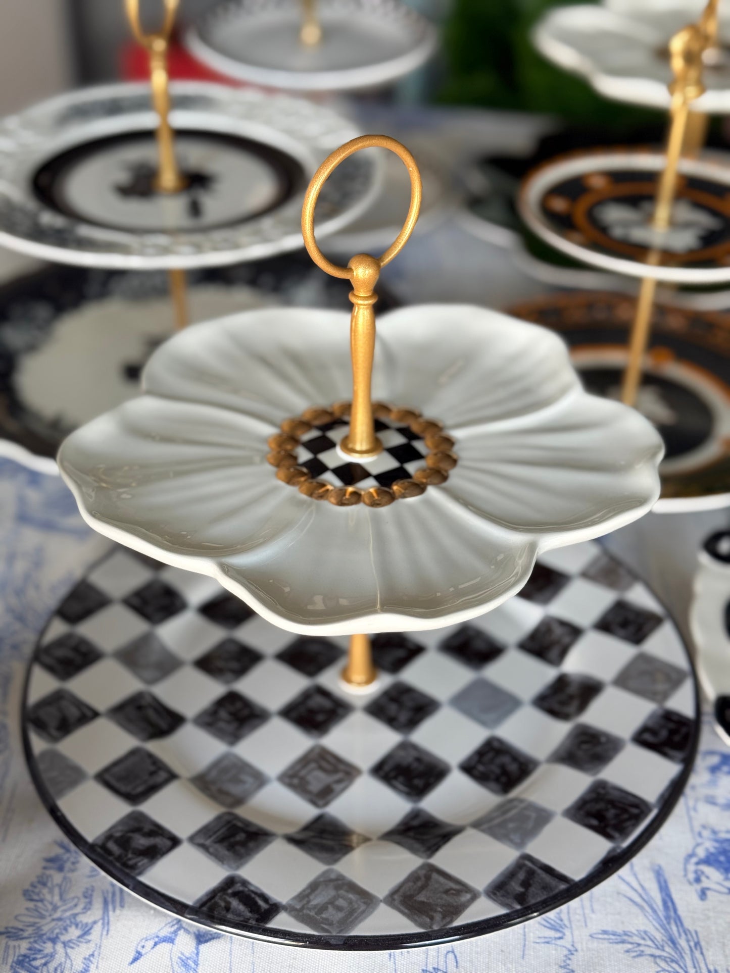 Mackenzie Childs Black Check Two Tiered Stand