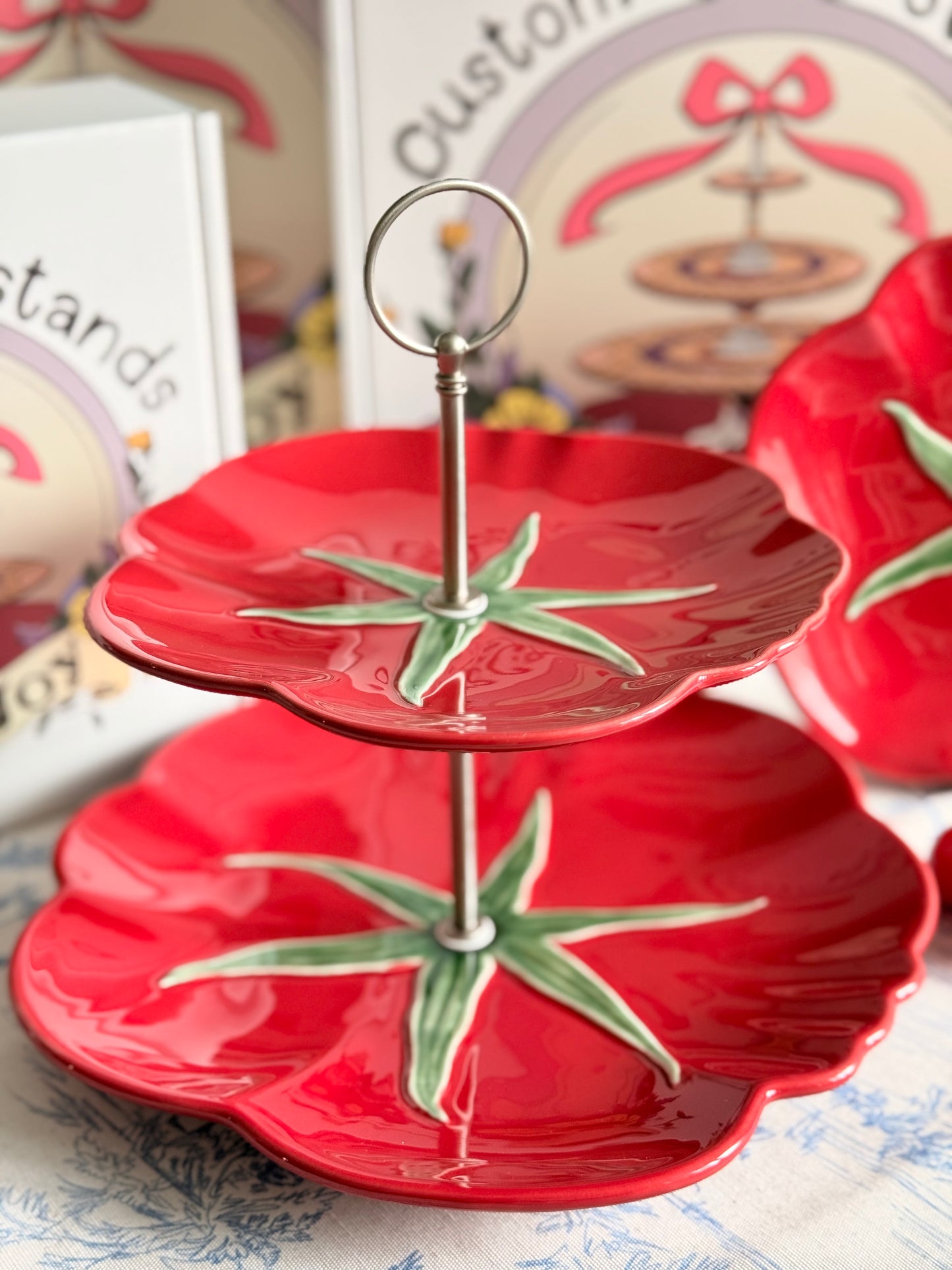 Bordallo Pinheiro Tomato Two-Tier Stand – Handcrafted Serving Stand