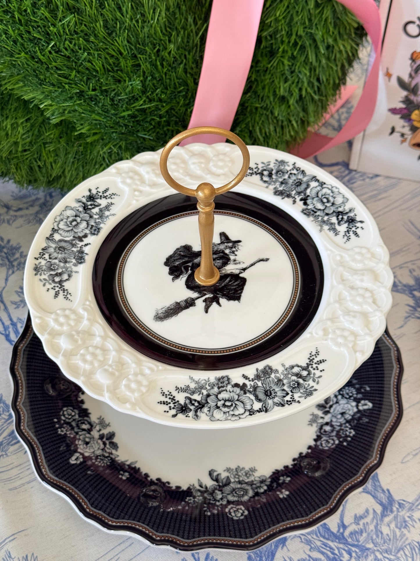 Spooky Soirée Two Tiered Serving Stand- Halloween Witch