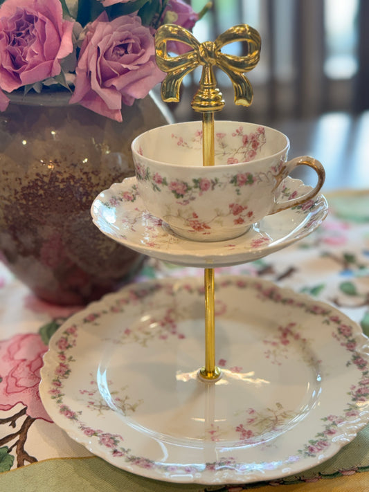 Vintage Pink Floral Two Tier  Stand – Perfect for Alice in Wonderland Tea Parties
