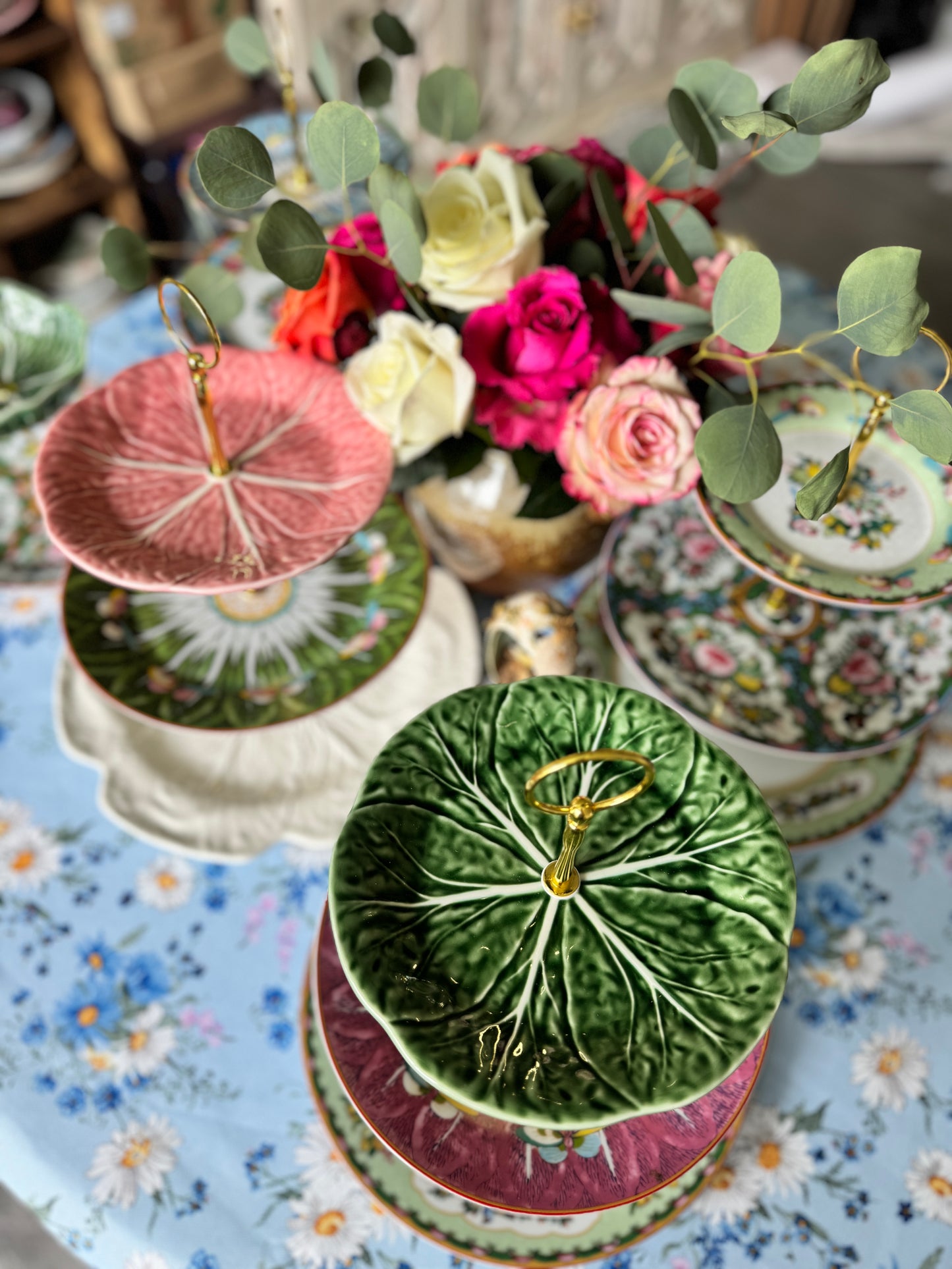 Bordallo Green Cabbage and Rare Pink Bok Choy ThreeTiered Stand – Featuring Williams Sonoma Famille Rose Base