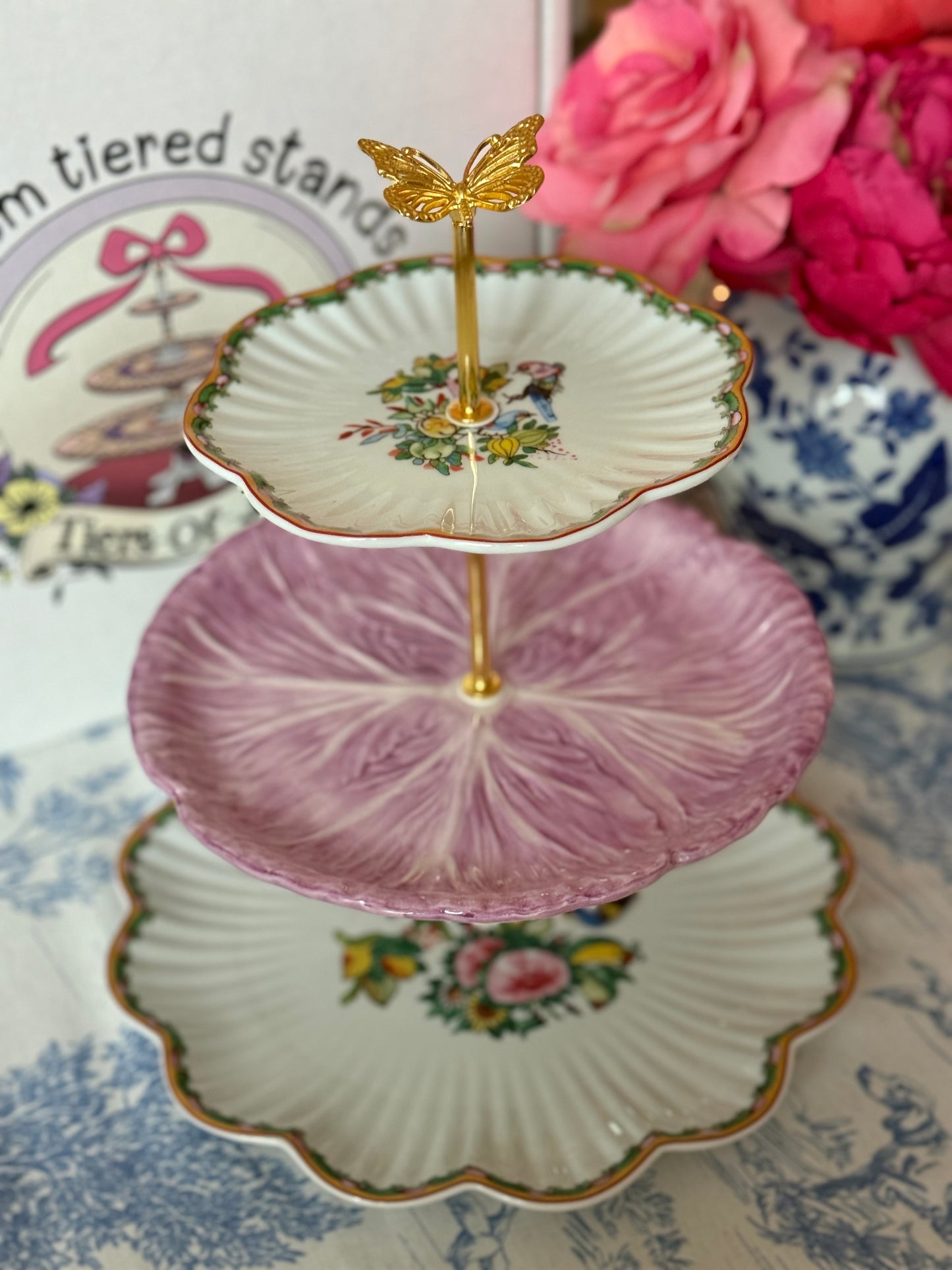 Williams Sonoma Famille Rose & Vivo Veronika Lilac Cabbage Tiered Stand – Handcrafted Heirloom Server
